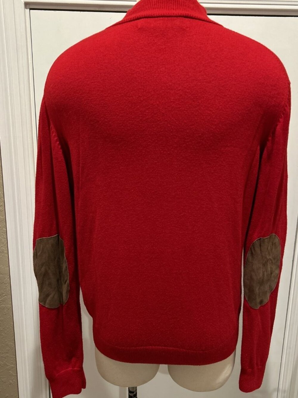 Vineyard Vines Sweater Mens L Red Pullover 1/4 Zip Pima Baby Alpaca Elbow Patch - Picture 7 of 11